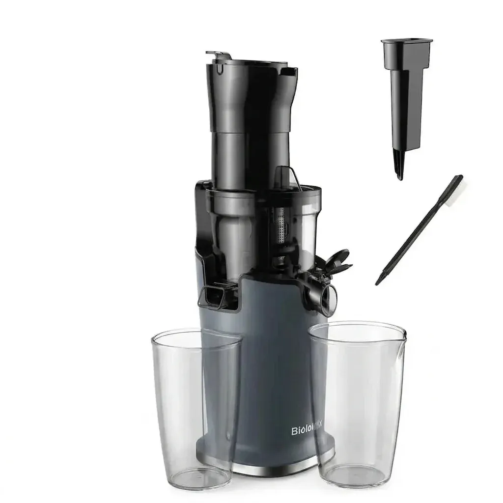 BioloMix slowjuicer met brede 78 mm vulopening en 200W