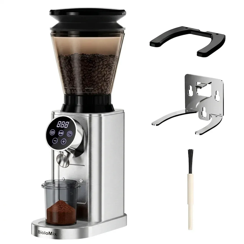 BioloMix conische koffiemolen met 48 standen en portafilterhouder