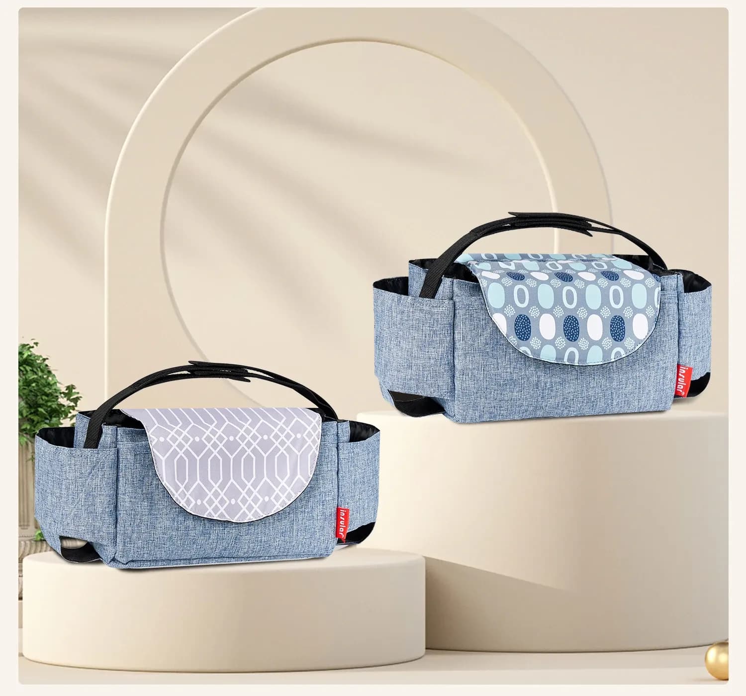 Compacte kinderwagen-opbergorganizer met flesvak