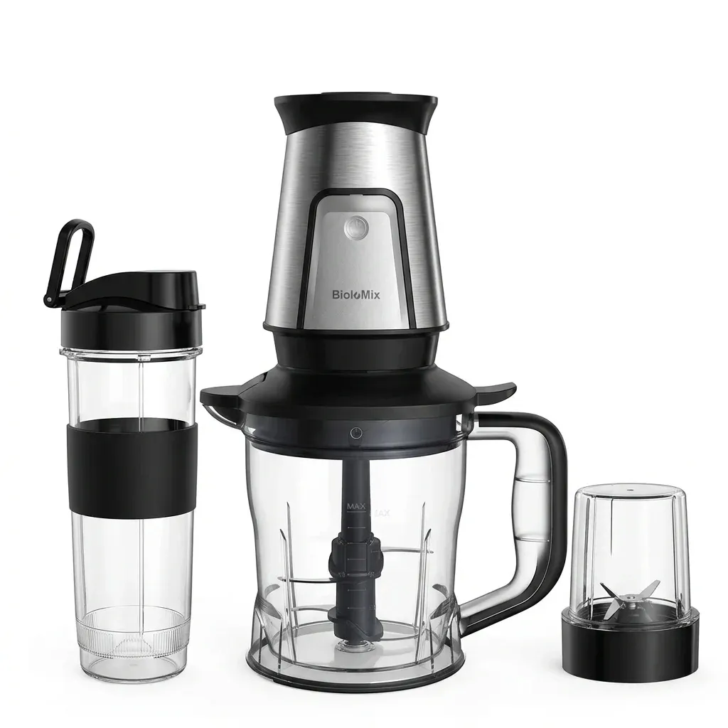 BioloMix 3-in-1 compacte blender met hakmolen en maalmolen