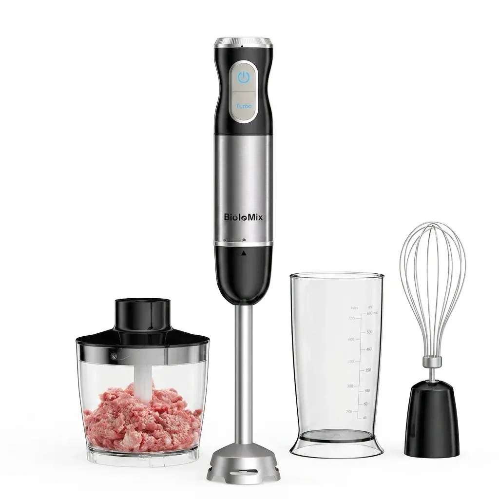 BioloMix 4-in-1 staafmixer met hakmolen en garde