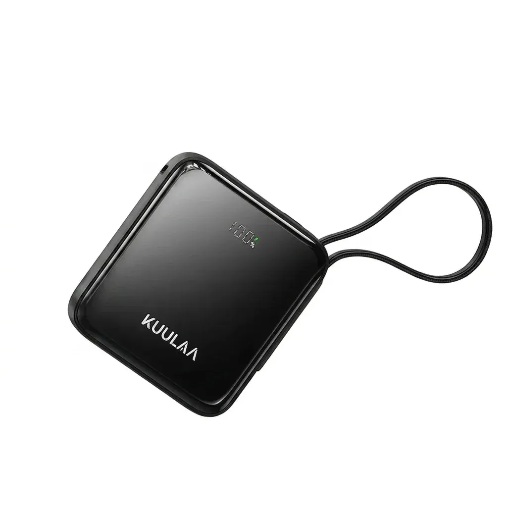 Zwarte KUULAA mini powerbank met USB-C-kabel