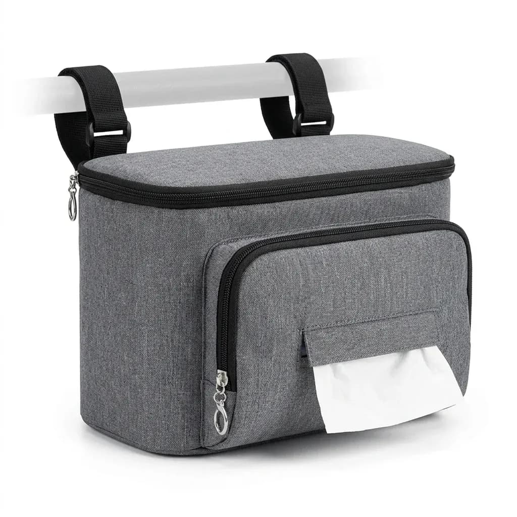 Waterafstotende grijze kinderwagen-organizer met thermovak