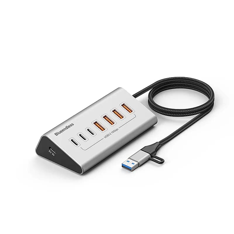 Blueendless 10Gbps USB-C hub van aluminium met 7 tot 10 poorten