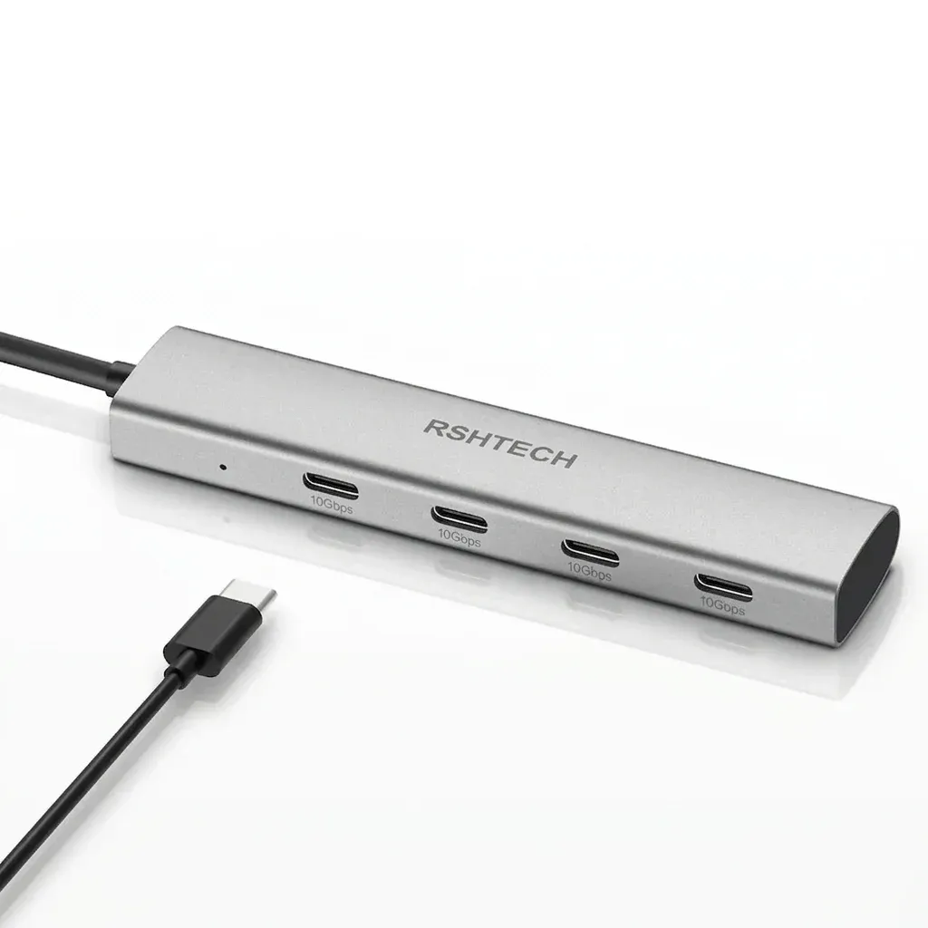 רכזת USB-C RSHTECH ארבע יציאות כסופה