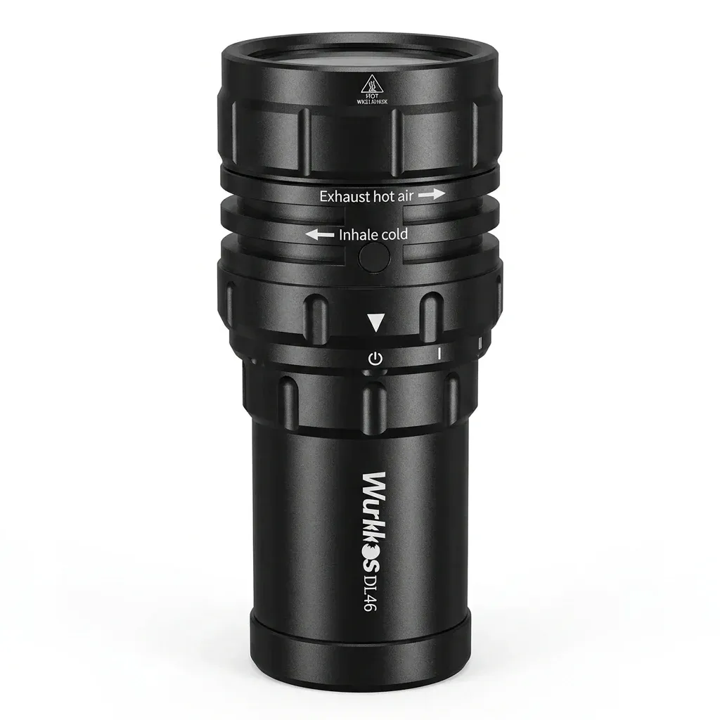 Wurkkos DL46 duikzaklamp op witte achtergrond