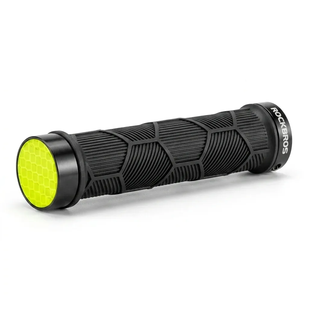 ROCKBROS fietsgrip zwart met gele eindkap