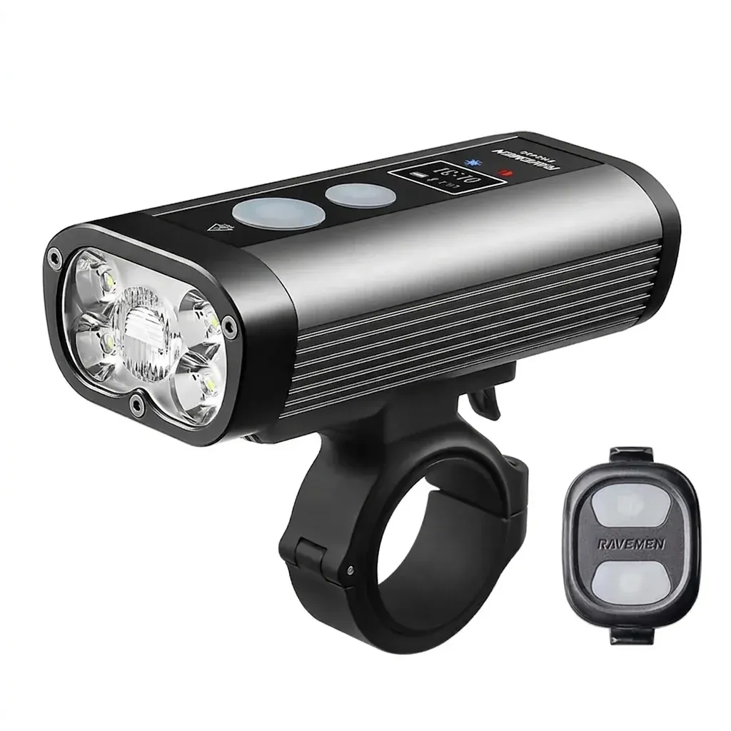 RAVEMEN PR2400 krachtige fietsvoorlamp met OLED-display